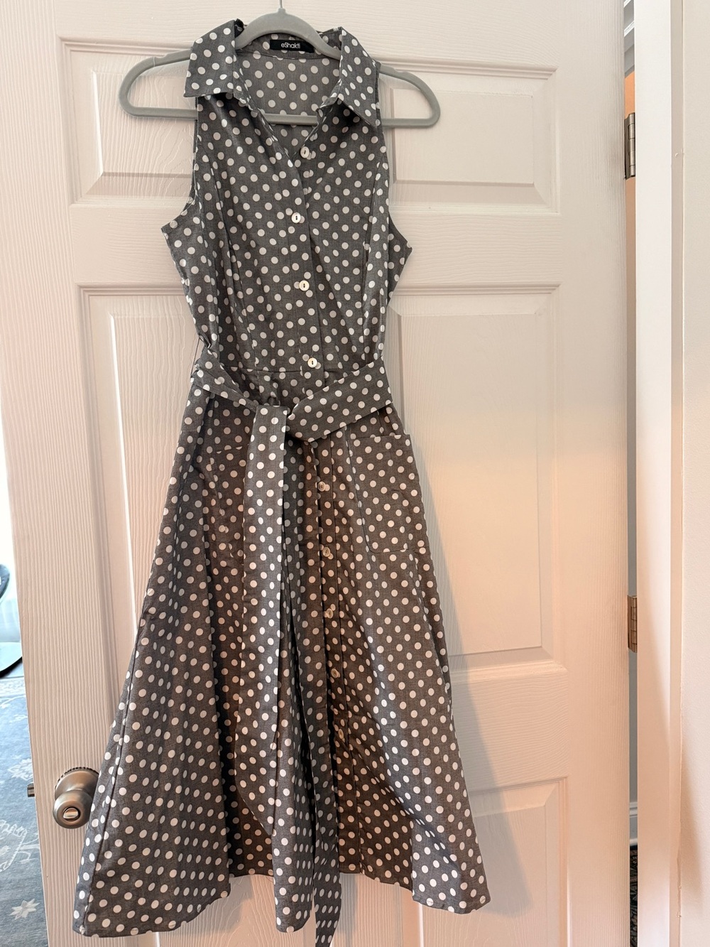 Vintage-Inspired Grey Polka Dot Shirtwaist Dress for Women Eshakti NWOT size 10